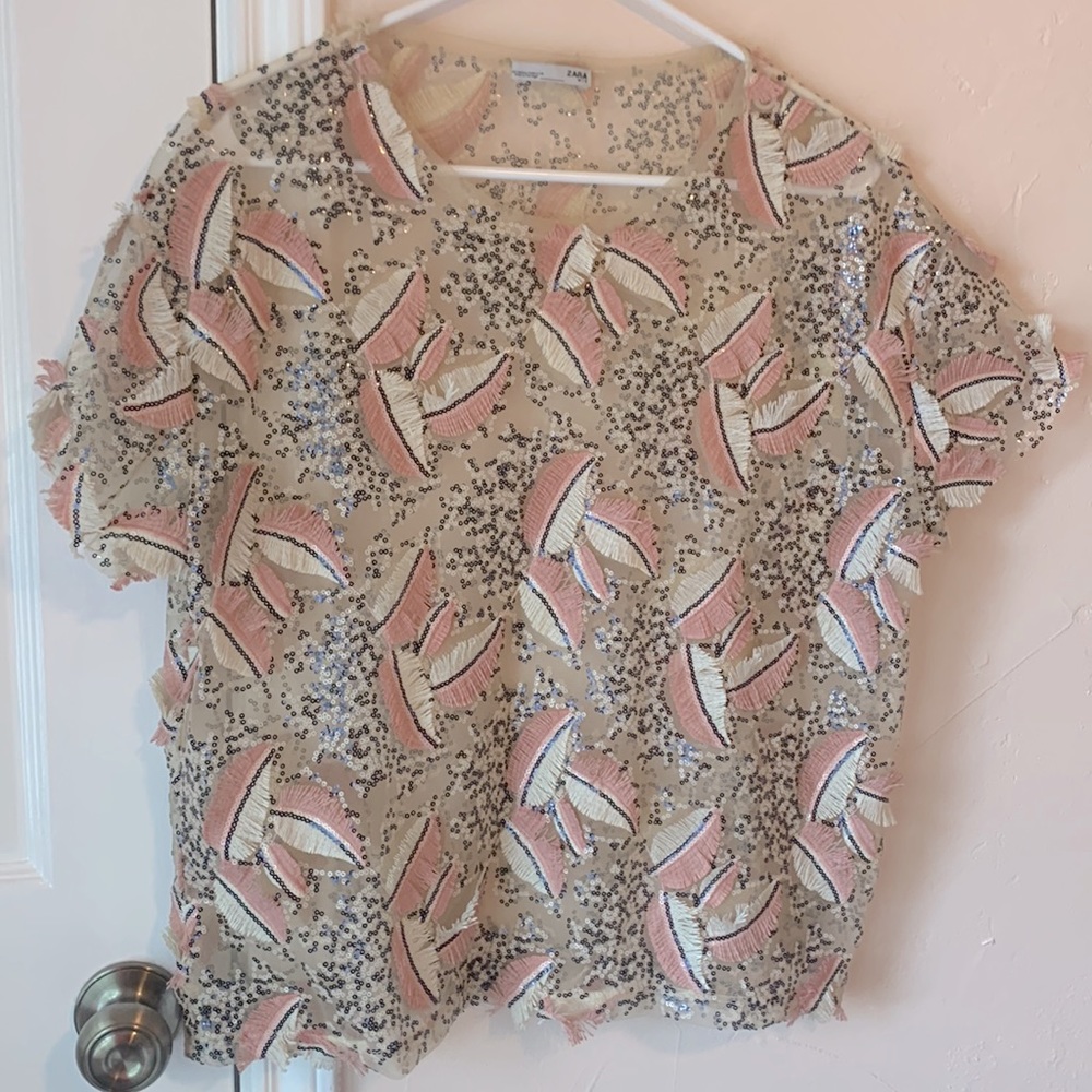 ZARA sheer, sequin blouse